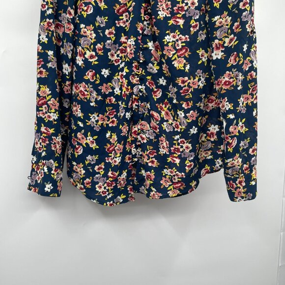 Express Womens Floral Portofino Button Up Top Slim Fit Blue/Multi XS - Picture 3 of 9